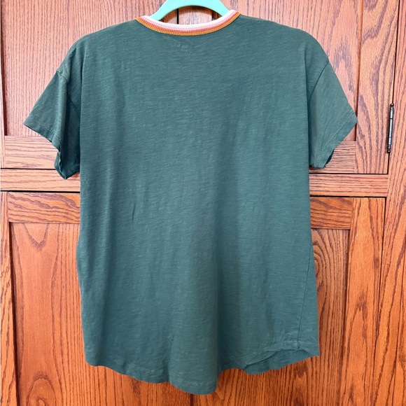 Madewell Ringer Tee Medium Green Striped Collar Retro - Picture 2 of 3